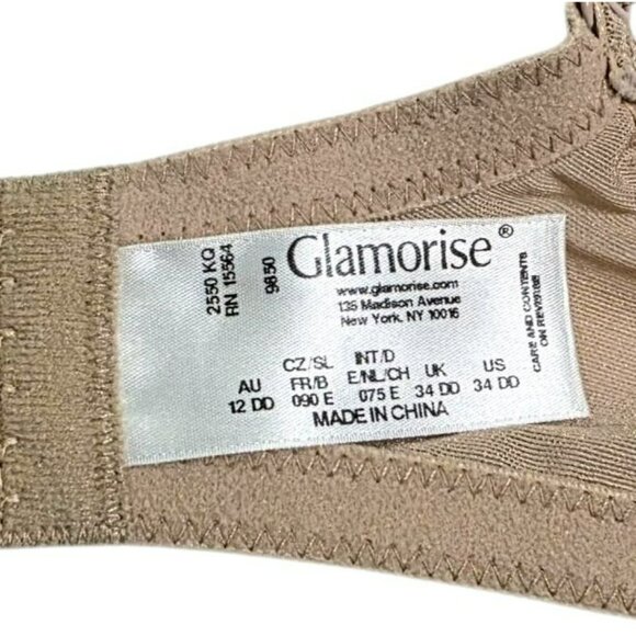 Glamorise Lace Underwire Bra 34DD Beige Nude Sheer Floral Lingerie Wonderwire - Picture 5 of 9